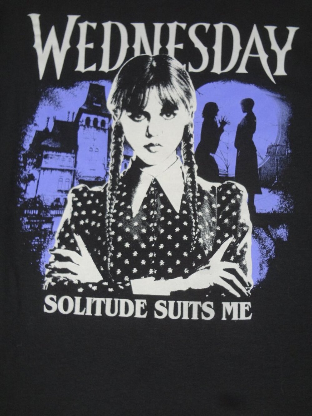 NWT WEDNESDAY SOLITUDE SUITS ME NETFLIX TV SHOW BLACK SMALL T-SHIRT L652
